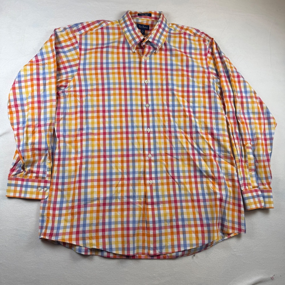 Paul Fredrick Mens XL Gingham Button Down Shirt Multi Color Cotton‎ Long Sleeve